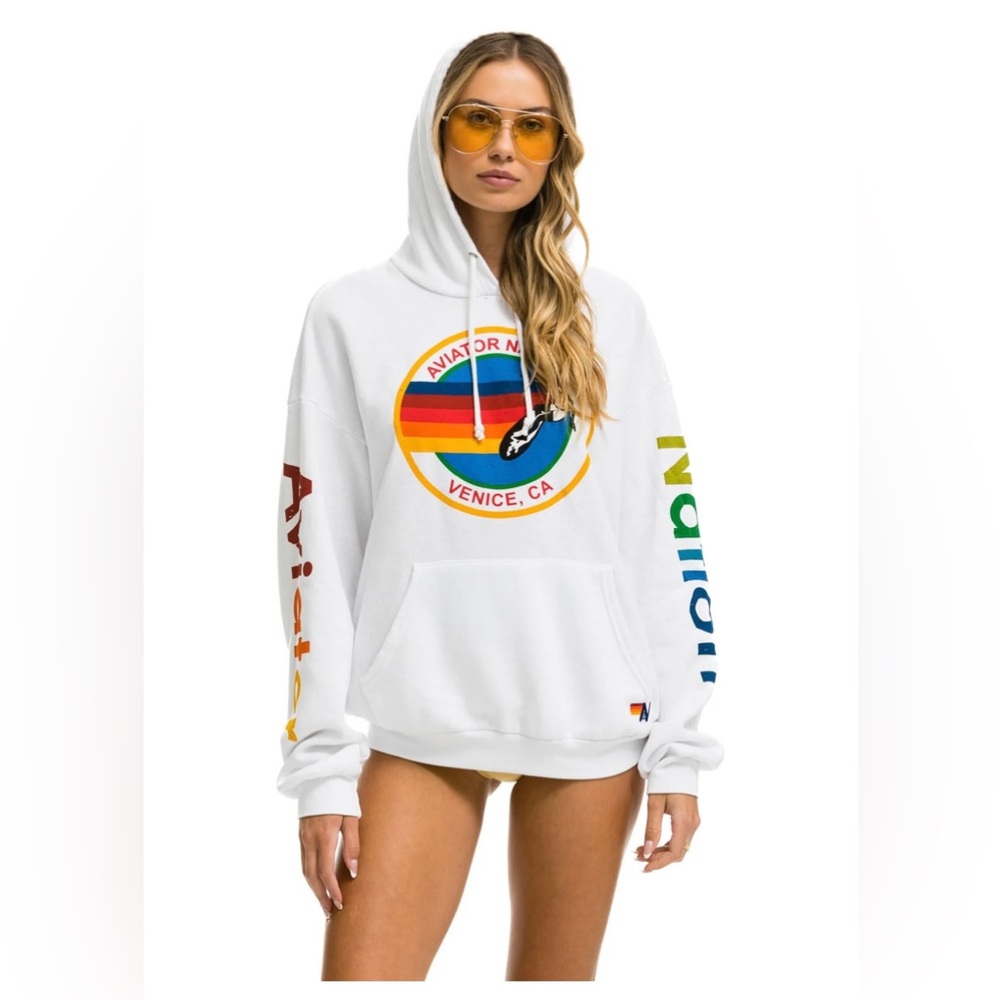 AVIATOR NATION RELAXED PULLOVER HOODIE - WHITE Size M